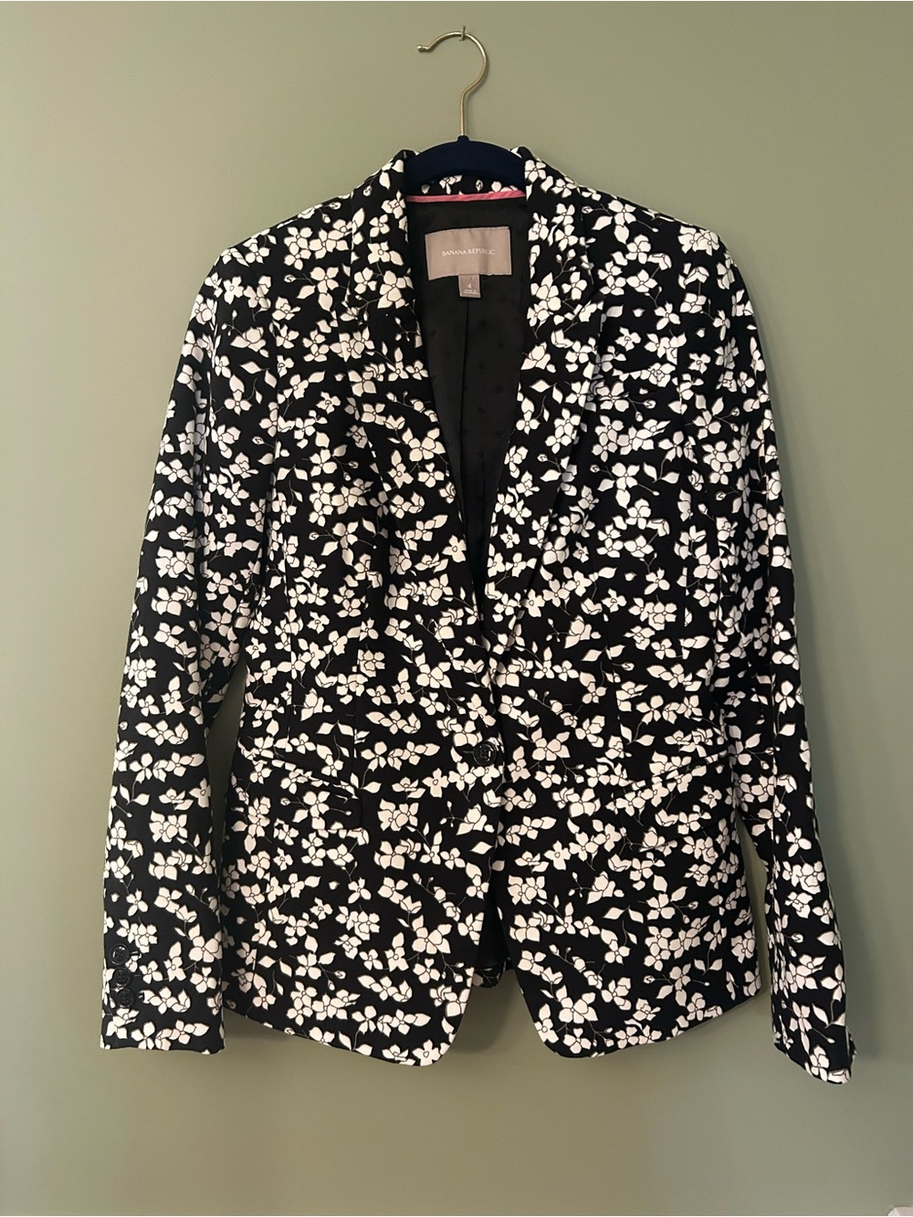 Banana Republic Women's Floral Print Blazer Jacket Career Black & White Size 4